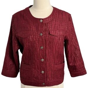 Ruby Rd. Women's Crinkle-Textured Button-Front Blazer Jacket, Maroon, Size 18